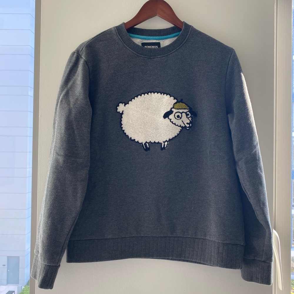 Bonobos crewneck sweater with sheep, gray, size S